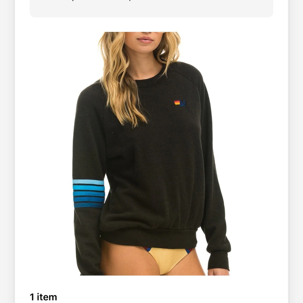 Aviator Nation Black Sweater with Blue Stripes